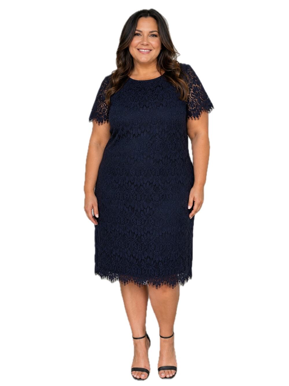 Preston & York Black Lace Shift Dress SZ 16 Classic Cocktail Wedding Guest Midi
